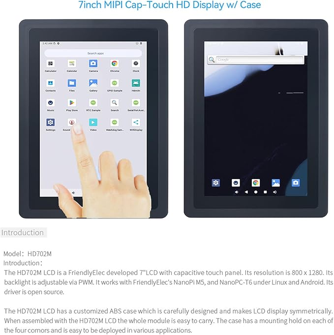 WayPonDEV FriendlyElec HD702M 7-inch IPS RGB LCD Screen - 800x1280 Pixels - MIPI Capacitive Touch Screen for NanoPi M5/NanoPC-T6 Computer Mini WiFi Router &amp Single Board Computer