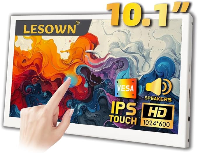 Portable Small HDMI Monitor 10.1 inch IPS mini Widescreen 1024x600 HD LCD Touch Screen Lightweight Display Metal Shell with Speakers for Computer PC Laptop RPi 4 3 White