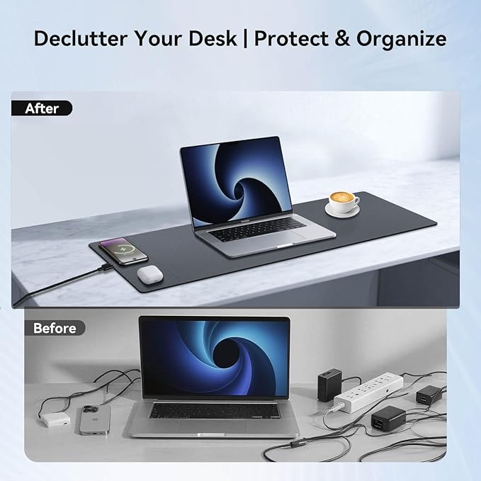 Wireless Charging Mouse Pad 15W Fast Charge Magnetic Charger Desk Pad Large Office Desk Mat (31x11.7) with Ultra-Smooth Surface Gray Computer Mousepad for MacBook PC Laptop