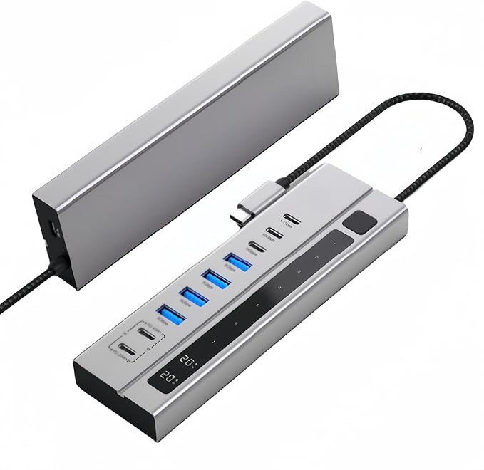 9 in 1 Powered USB C Hub USB 3.2 Data Hub with 65W PD Power Adapter 3 USB-C 10Gbps 4 USB-A 5Gbps 2 24/45W Type-C PD Charging Ports USB Hub