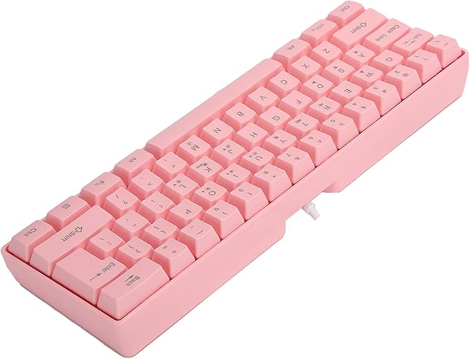 GOWENIC V700 Wired Mechanical Illuminated Gaming Keyboard RGB Backlit Gaming Keyboard with USB 61 Keys Red Backlit Computer Key-Board for Both Laptop and Desktop (Pink)