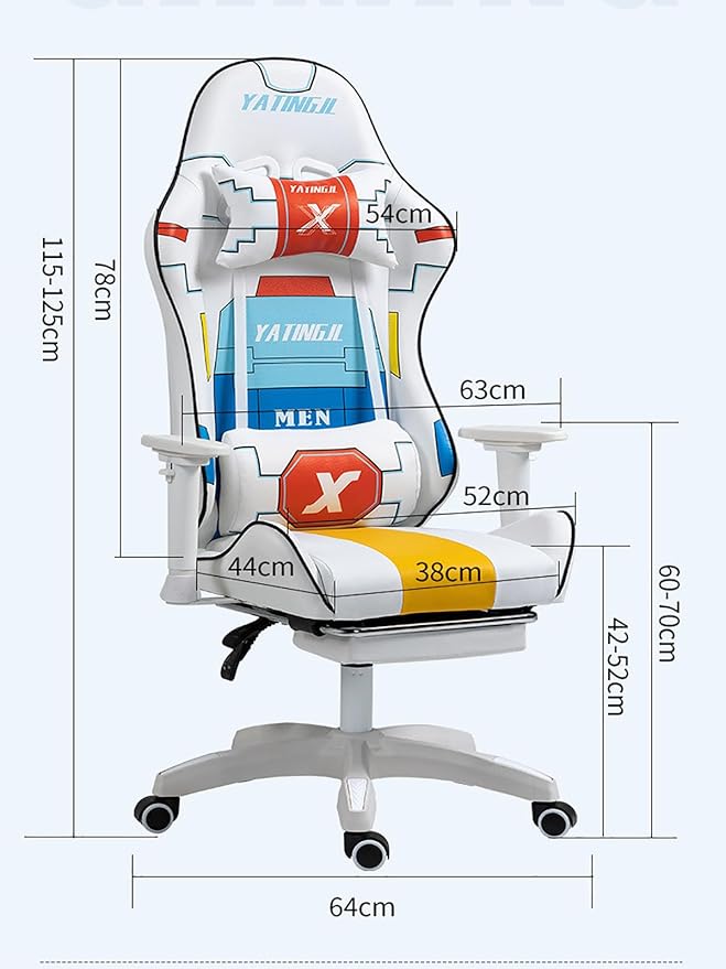 JSWHYBD Ergonomic Gaming Chair Recliner Adjustable Desk Chair Comfortable Hight Leather Swivel Computer Chair with 360°for Adult Teen Office Or Gaming Big and Tall Nofootrest White