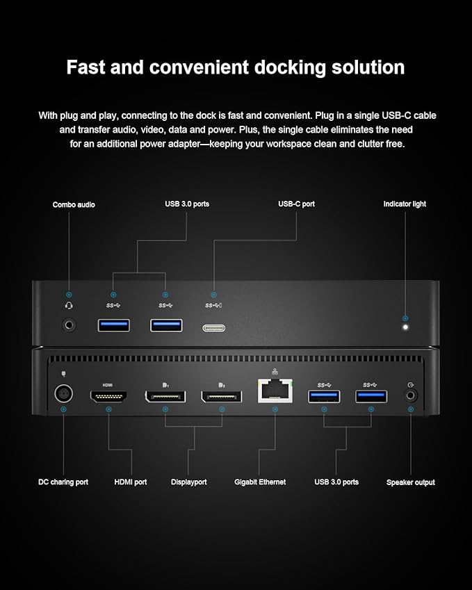 D6000 Universal Docking Station Up to Triple 4K or Single 5K Display by USB-C Compatibility with Windows and MacOS