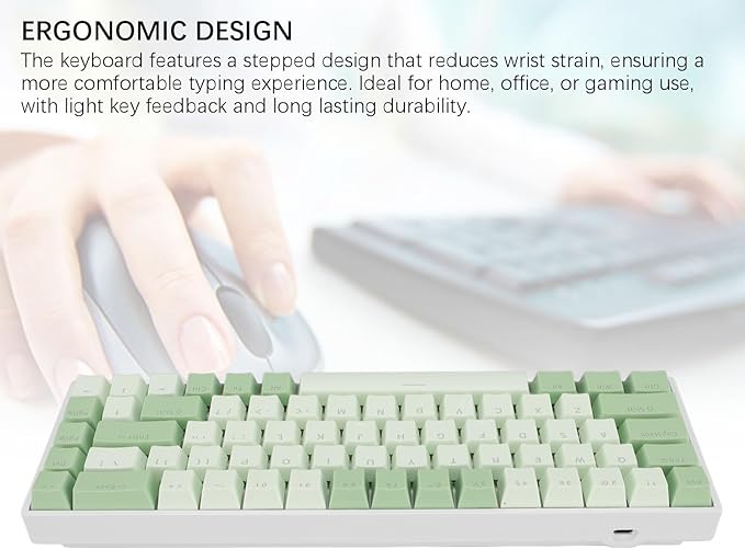 Bewinner RGB Mechanical Gaming Keyboard - 68 Keys 60% Mechanical Keyboard Matcha Theme Red Switch RGB Backlit USB Wired Keyboard for 2000 ME 7 8 10 for HarmonyOS