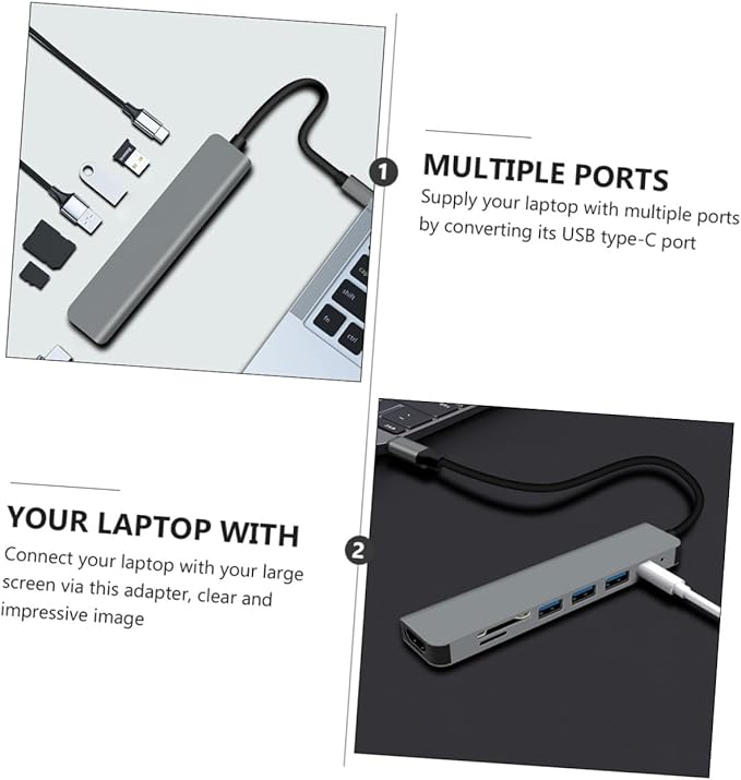 IMIKEYA 2pcs Port USB Hub Multifunction Type for Laptop Video Output Design Compatible Hard Drives Mouse Keyboard and More