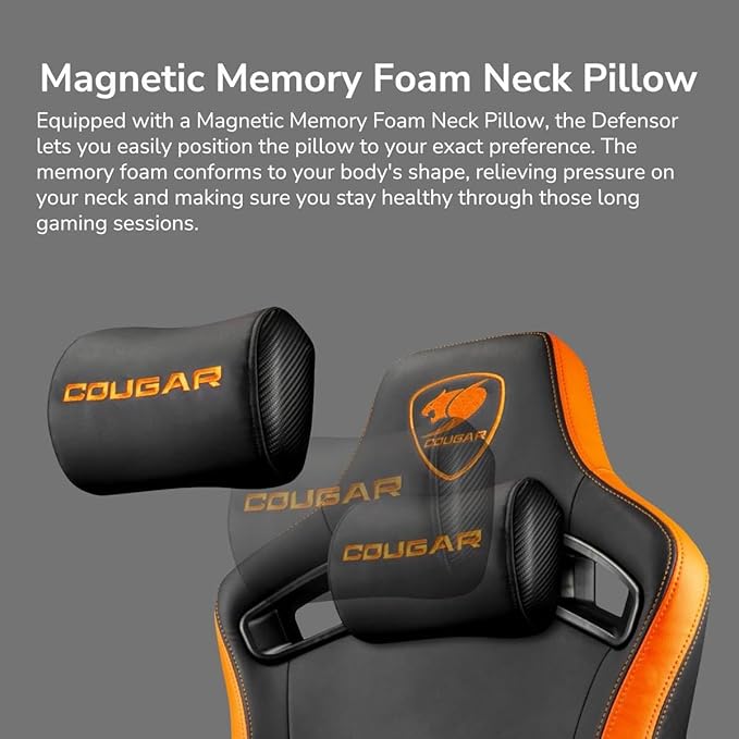 Cougar Defensor Ergonomic Office/Gaming Chair Adjustable Height and Tilt 155º Recline 4D Folding Armrests Durable Hyper-Dura Leatherette Upholstery 120 kg Capacity – Gold