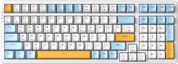 Wireless Mechanical Keyboard Triple Mode 2.4G/USB-C/BT Gaming Keyboards 100 Keys Ice-Blue Backlit Brown Switch Keyboard | Rechargeable Mechanical Gaming Keyboards | Ice Blue/W/Y