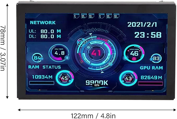 5 Inch USB Mini Screen  Computer Temperature Monitor Display PC CPU GPU Data Monitor 360 Degree Rotation Computer Case Secondary Screen