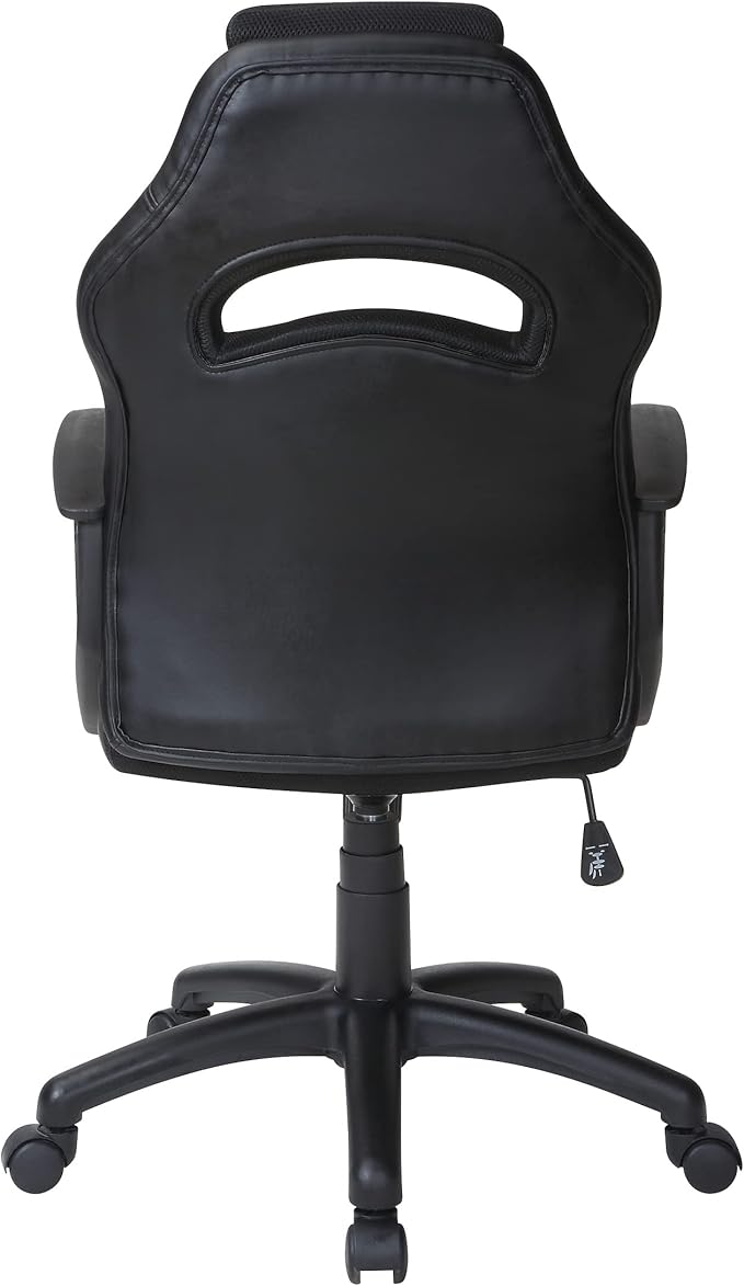 OSP Home Furnishings Influx Adjustable Faux Leather Gaming Chair with Lumbar Support and Full 360 Rotation Grey Accents