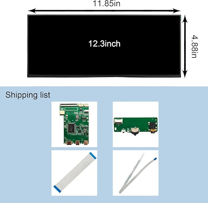 VSDISPLAY 12.3 Inch 2K LCD Screen 2400x900 with USB-C LCD Controller Boardas Extra Secondary Display Panel for PC/Laptop/Game Cabinet Monitor