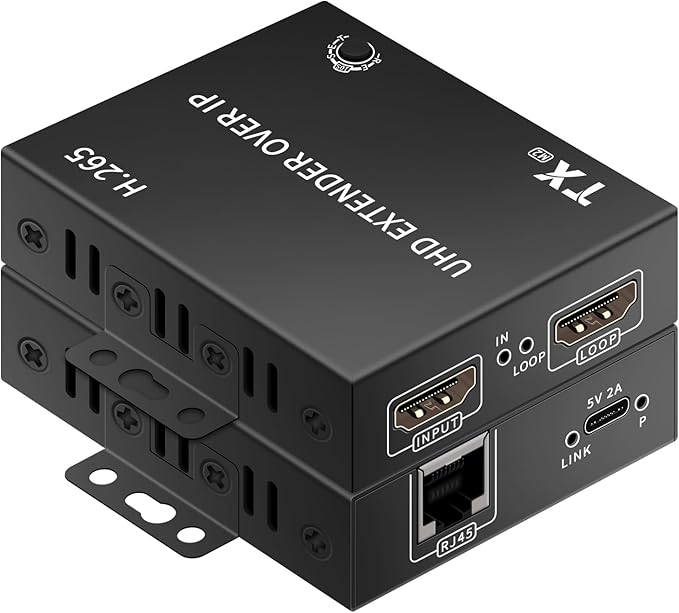 4K HDMI Over Ethernet Extender TCP/IP 492ft 4K@30HZ/2K@60hz/1080P@60HZetc.H.265 encoding/decoding1-to-Many Setup Fixed IP Address with the Option to Change IP. requiring only 10M Bandwidth.