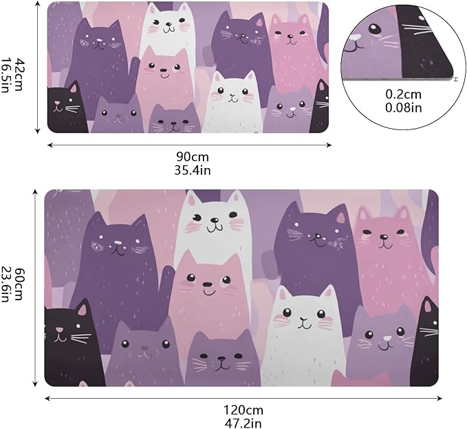 Mouse Pad Desk Mat Leather Desk Pad Large Gaming Desk Cover Protector Mat for Keyboard Computer Laptop Office Waterproof 47.2 x 23.6 Inch Pink and Purple Cats