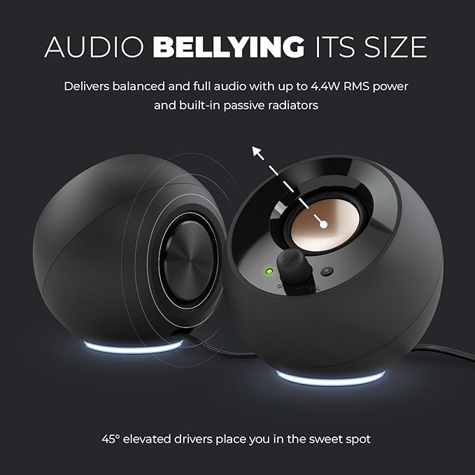 Creative Pebble SE Minimalist 2.0 USB-C Powered PC Speakers with RGB Lighting 3.5 mm AUX-in Up to 4.4W RMS Power for Computers and Laptops (White)