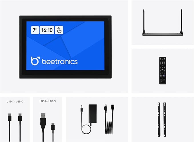 Beetronics 7 Inch Touchscreen Monitor | Full HD 1080p | 7TS7M – Industrial-Grade Professional 10-Point Multi Touch Display for PC Mac Linux – HDMI DisplayPort USB-C VGA Inputs