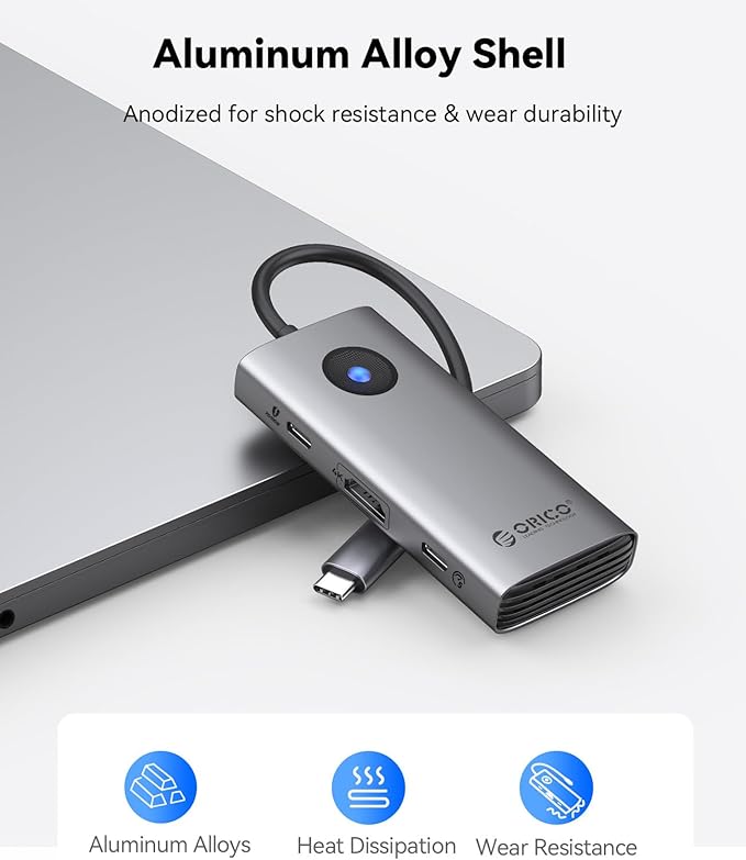 ORICO USB C Docking Station 6-in-1 Laptop Docking Station with HDMI 4K@30Hz 100W PD USB-A&ampC 3.0 USB C Dock Compatible with MackBook/Dell XPS/HP/Surface