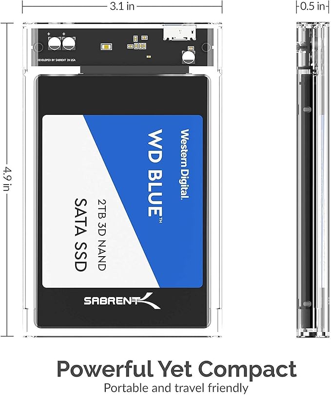 SABRENT 2.5-Inch SATA to USB 3.0 Tool-Free Clear External Hard Drive Enclosure +Premium 3-Port Aluminum Mini USB 3.0 Hub