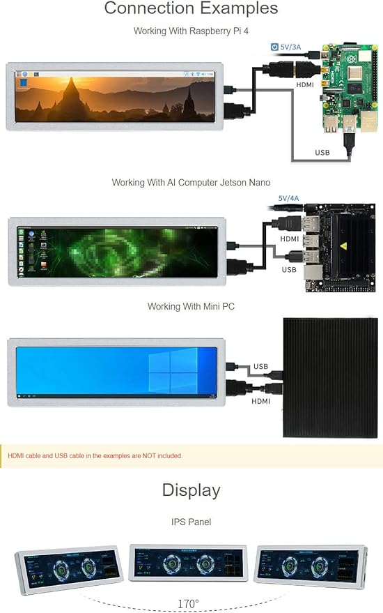 waveshare 8.8inch HDMI Small Monitor480×1920Compatible with Raspberry Pi/Jetson Nano/PCHorizontal and Vertical Screen DisplayAIDA64 PC CPU GPU RAM Monitor Data Displaywith HiFi Speaker