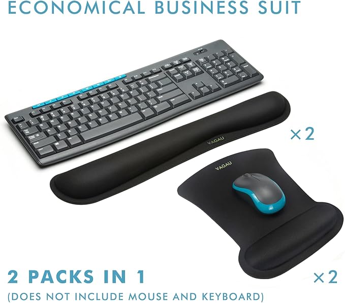 VAGAU Premium Keyboard Wrist Rest and Mouse Pad Wrist Support Ergonomic Memory Foam Set for Office Laptop Mac Computer and Gaming Comfortable Typing &ampWrist Pain Relief (2 Pack)