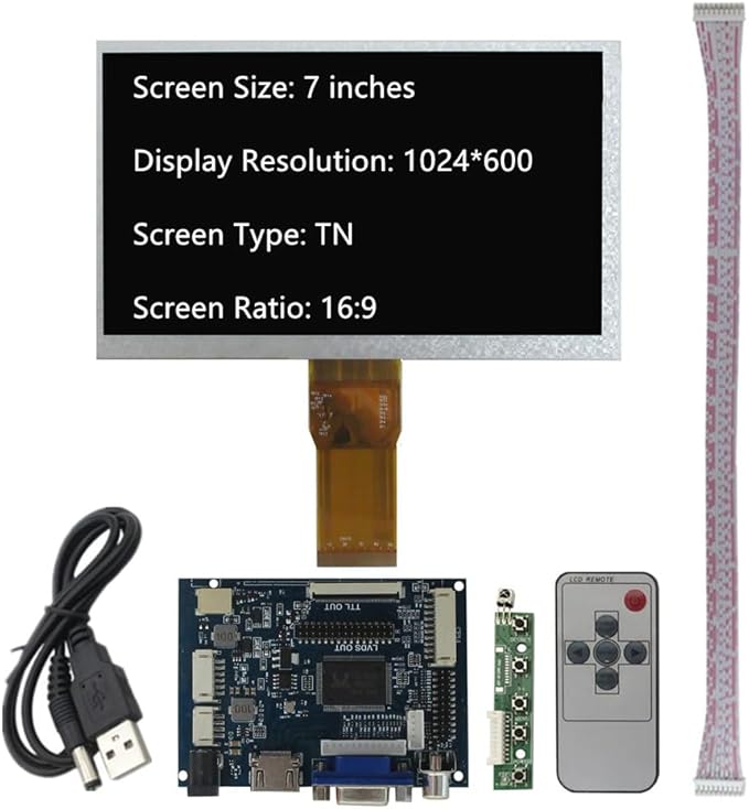 7-Inch 1024x600 Portable LCD Display Screen Kit with HDMI/VGA/AV Inputs – DIY Monitor for PC Raspberry Pi Orange Pi Gaming Consoles Car &amp Industrial Use