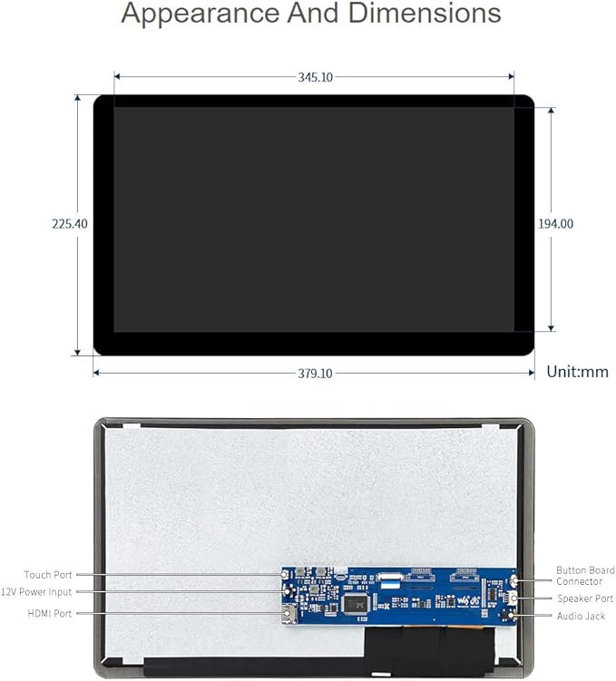 waveshare 15.6inch Capacitive Touch Screen LCD Compatible with Raspberry Pi 4B/3B+/3A+/2B/B+/A+/Zero/Zero W/WH/Zero 2W CM3+/4 1920×1080 Resolution HDMI IPS Supports Jetson Nano/Windows