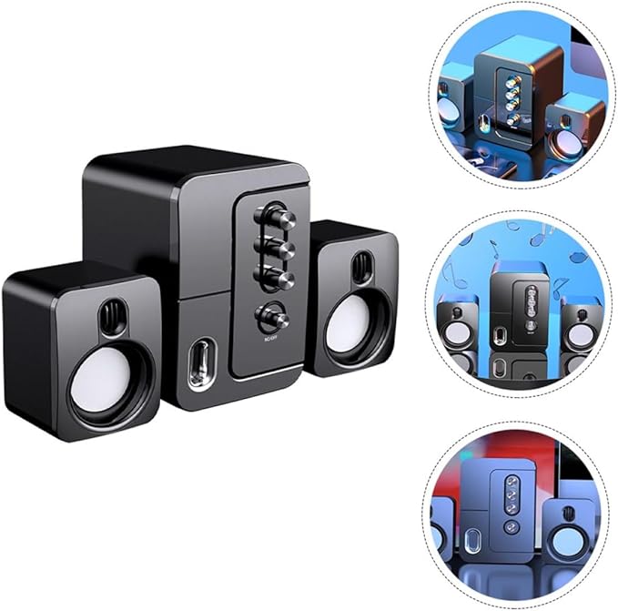 MERRYHAPY USB Computer Laptop Desktop Speaker Compact Wired Multimedia Loudspeaker Box with 3D Surround Sound and Deep Bass Portable Black Speaker for Office Home and Study Use