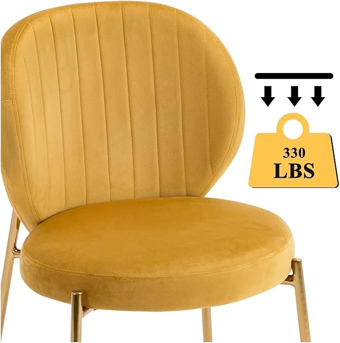 Adjustable Office Computer Chair with Armrest 1pcs Modern Style Velvet Yellow Upholstered Dining Room Chairs with Golden Metal Leg