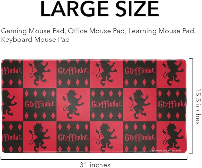 Harry Potter Gryffindor Pattern Large Gaming Mouse Pad Desk Mat with Stitched Edges Non-Slip Base for Gamer Home and Office 31.5 x 15.7