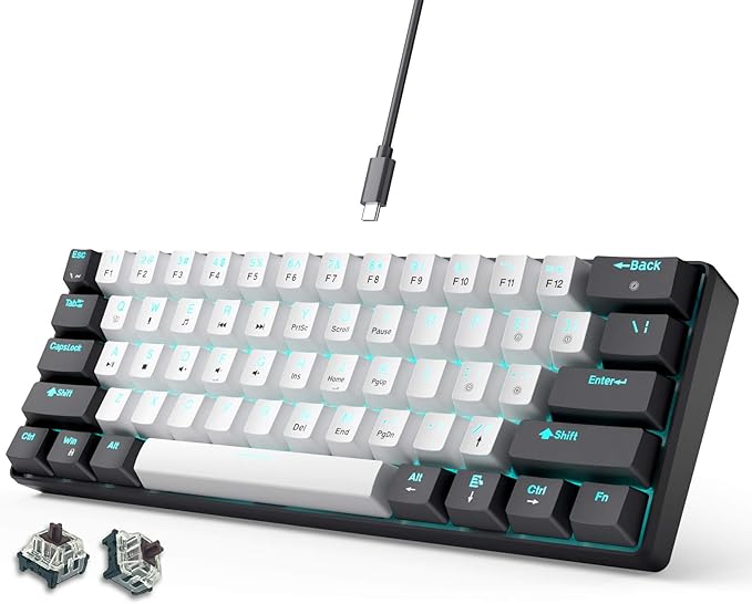 abucow 60% Mechanical Gaming Keyboard Brown Switch Wired Compact Keyboard Anti-Ghosting No-Conflict 61 Swappable keycaps Ergonomic Design for Windows/Mac