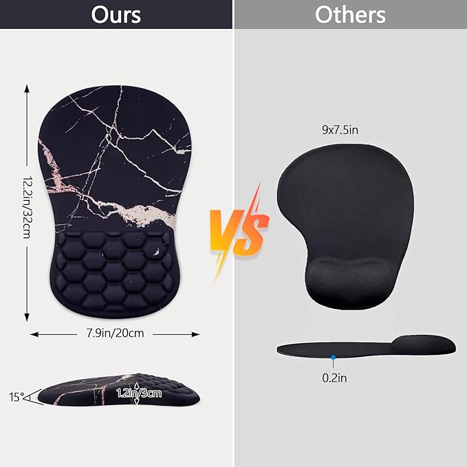 Mouse Pad Wrist Support Ergonomic Mouse Pad with Wrist Rest Comfortable Computer Mouse Pad for Laptop Pain Relief Mousepad with Non-Slip PU Base Black Gold Marble