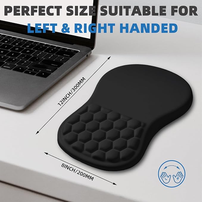 Ergonomic Mouse Pad Wrist Rest Carpal Tunnel Pain Relief Wrist Support Mousepad with Massage Bulge Memory Foam (Black 11.8x7.9 in)