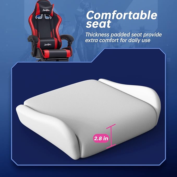 Gaming Chair Office Chair Desk Chair with Footrest Lumbar Support Headrest Armrest Task Rolling Swivel Ergonomic E-Sports Adjustable PC Gamer Chair (Red)
