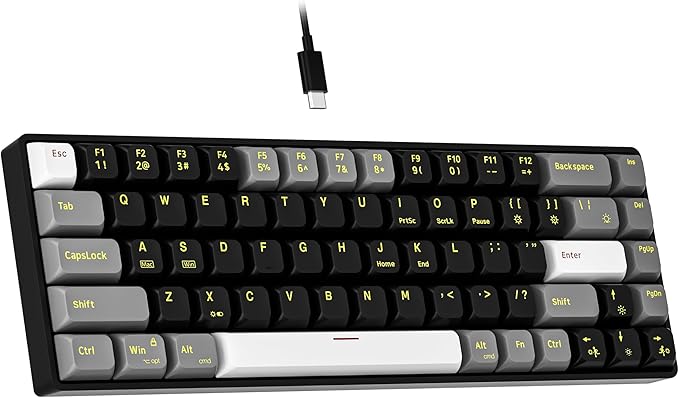 Newmen GM681 Mechanical Keyboard68 Keys Compact USB 60% Custom LED Backlit Hot Swappable Small Mini Computer Gaming Mechanical Wired Keyboard for PC Gamer Win MacBlack/White/GreyRed Switch