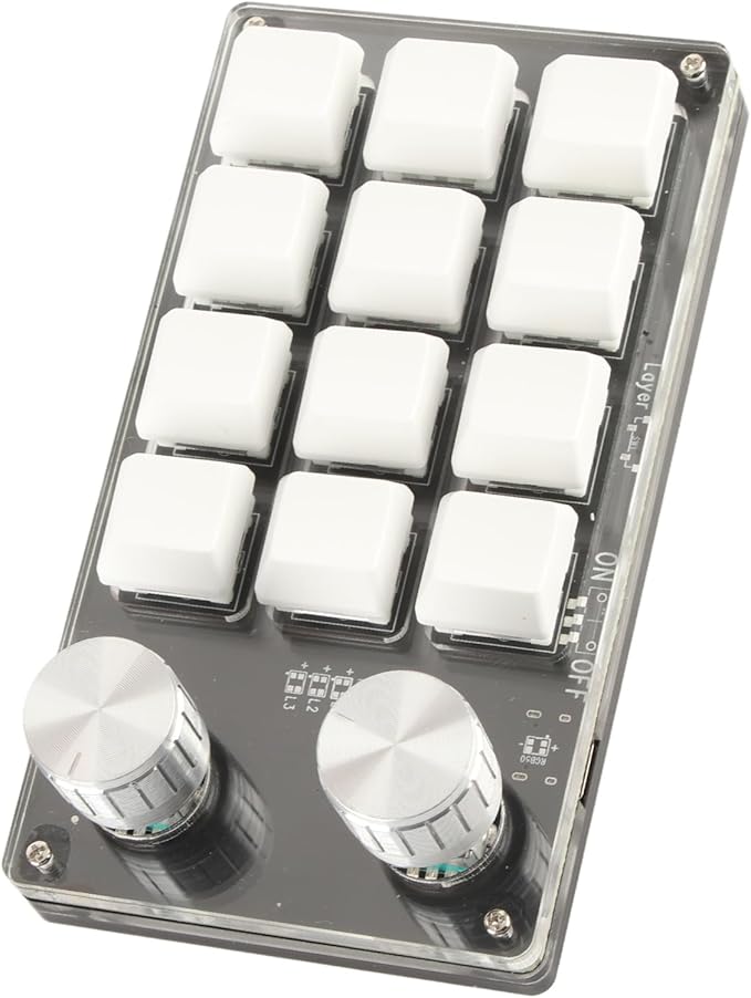 KUIDAMOS 12 Key Mini Mechanical Gaming KeyboardMacro Keyboard Knob with Type C to USB Interface Mini One-Handed Mechanical Gaming Keypad One-Click Start for Linux OS X(White)