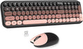 Wireless Keyboard and Mouse Combo MOWUX Compact Typewriter Retro Round Computer Keyboard Cute Optical Mouse Wireless Plug and Play for Laptop PC Computer- BlackBerry Gradient