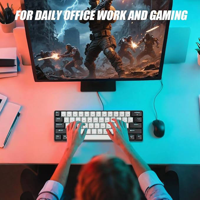 abucow 60% Mechanical Gaming Keyboard Brown Switch Wired Compact Keyboard Anti-Ghosting No-Conflict 61 Swappable keycaps Ergonomic Design for Windows/Mac