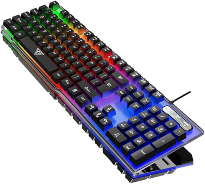 Mechanical Keyboard and Mouse Wired Gaming Keyboard Blue Switch 104 Keys Rainbow Backlit Keyboard and Wired Mouse 3200 DPI for PC Computer Gamer