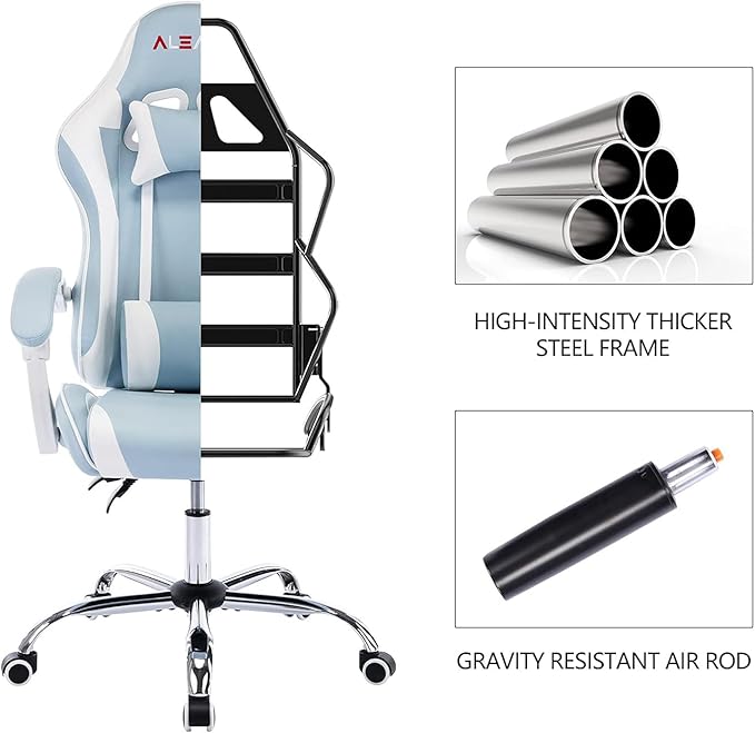 ALEAVIC Gaming Chair for Adults High Back Ergonomic Computer Gaming Chair with Headrest and Lumbar Support Blue