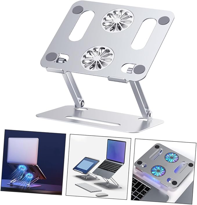 POPETPOP Dual Fan Laptop Cooler Stand Adjustable Height Aluminum Cooling Pad for Notebooks to 17.3 Inch with Foldable Design USB Powered Cooling Accessory for Gaming and Office Use