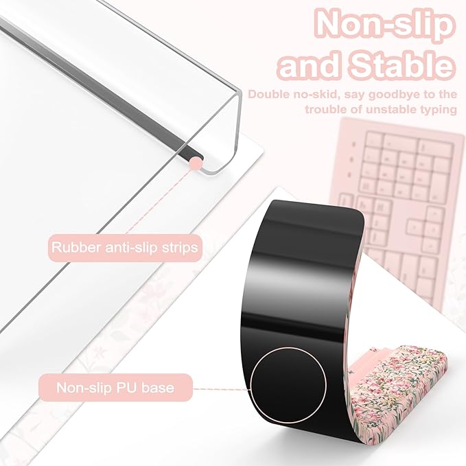 HAOCOO Ergonomic Keyboard Rest Wrist PadComfortable Keyboard Wrist Rest Holder 3-Level Height Adjustment Acrylic Keyboard Stand Easy Typing Desk Accessories Aesthetic Keyboard Riser for Desk