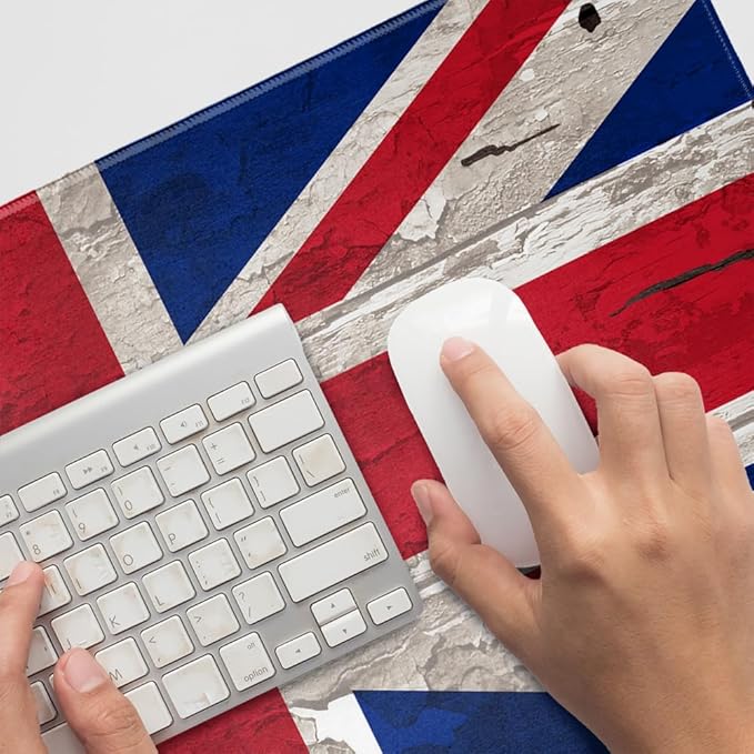 Rustic Distressed United Kingdom British Flag Large Gaming Mouse Pad Desk Mat with Stitched Edges Non-Slip Base