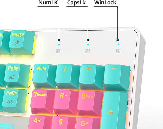 surmen Full Size Pink Creamy Keyboard with Number Pad 104 Keys RGB Wired Mechanical Gaming Keyboard Backlit with PBT Keycaps Linear Red Switch for Laptop Desktop PC Gamers（104 Miami）