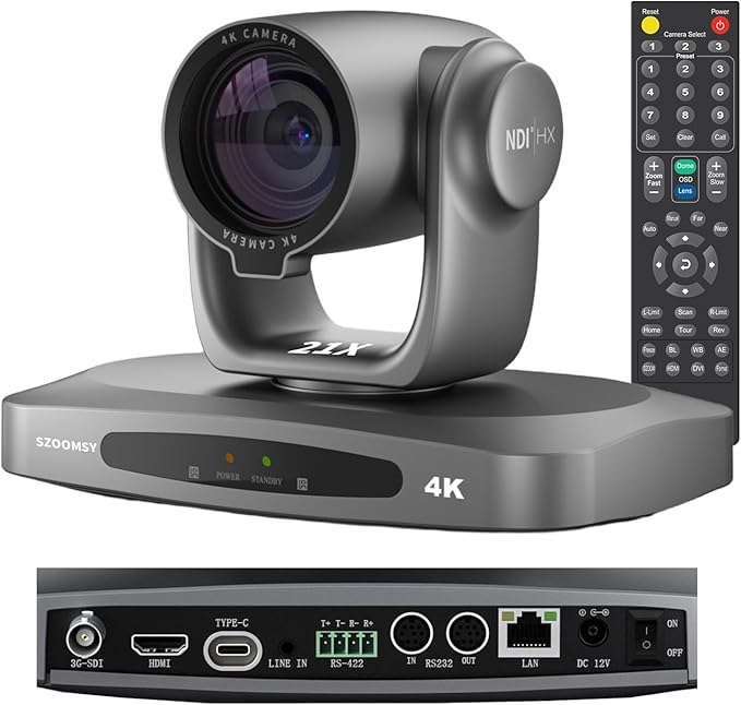 4K NDI Camera with AI Auto Tracking 21X Optical Zoom HDMI/SDI/USB 3.0/PoE/IP PTZ Camera 4K for Church Worship Live Events Video Conferencing (OBS vMix Zoom Teams)