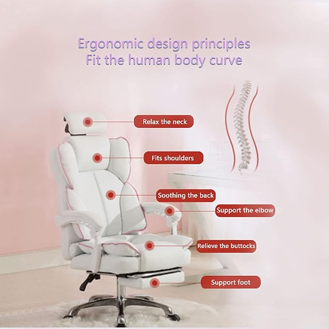 Office Chair Desk Chair Computer Chair Pink Computer Chair Gaming Chair White Ergonomic Office Chair Leather Office Chair Large Executive Desk Computer Chairs Adjustable Tilt Angle Thick Padded Rolli