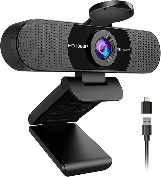 EMEET 1080P Webcam with Microphone C960 Web Cam 2 Mics 90° FOV USB Type-A &amp A-to-C Adapter Plug&ampPlay Computer Camera for Online Calling Zoom/Teams/Facetime Switch 2 Camera Support 2025