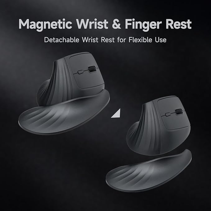 SANWA Wireless Ergonomic Mouse for Large Hands Silent Click Vertical Mice with Removable Wrist Rest 1000-4000 DPI 3-Device (2.4G + 2 Bluetooth 5.4) Compatible with Mac Windows Laptop PC Black