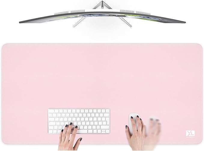 Light Pink 2XL Color Mouse Pad - Oversized (36''x18'') Gaming Desk Mat with Non-Slip Base and Stitched Edges - Waterproof and Durable