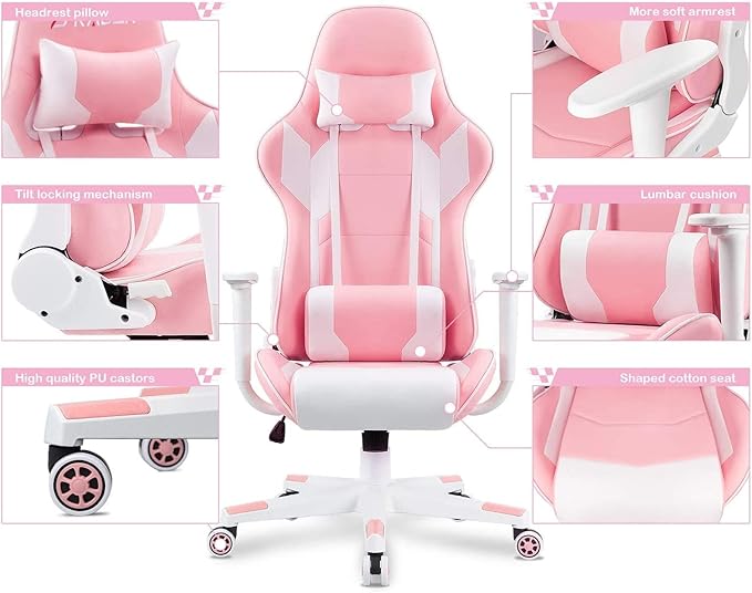 WANYE Gaming Chair Adult Gaming Chair Cheap Gaming Chair Ergonomic Gaming Chair Reclining Office Chair Pink
