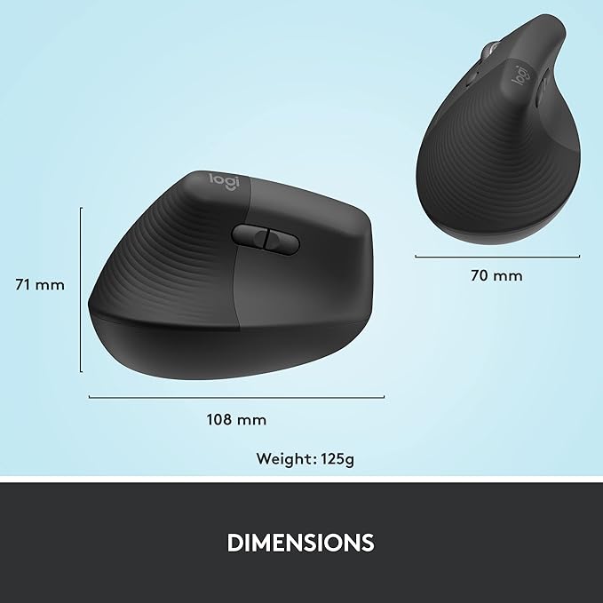 Logitech Lift Left Vertical Ergonomic Mouse Left-Handed Wireless Bluetooth or Logi Bolt USB Quiet clicks 4 Buttons Compatible with Windows/macOS/iPadOS Laptop PC - Graphite (Renewed)