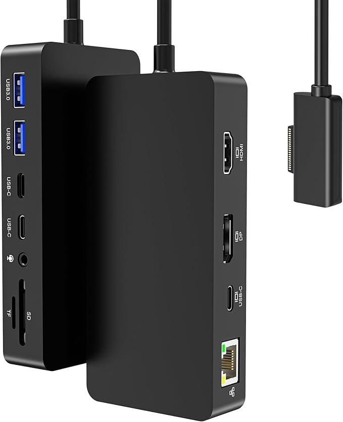 Surface Docking Station 12-in-1 Triple Display 4K@60Hz Dock with HDMI DP USB-C 4-Screen Support 4 USB Ports SD/TF Audio for Surface Pro 11/10/9/8/7 Surface Laptop Book Go