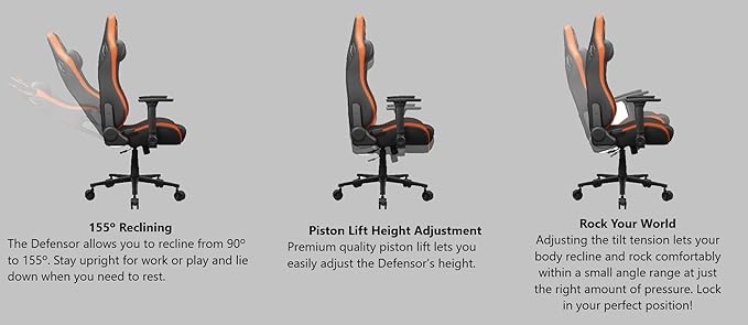 Cougar Defensor Ergonomic Office/Gaming Chair Adjustable Height and Tilt 155º Recline 4D Folding Armrests Durable Hyper-Dura Leatherette Upholstery 120 kg Capacity – Gold